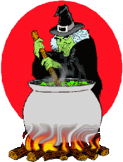 A witch stirs her vile brew